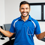 **

A fully clothed man, formerly a traffic worker, now a web developer, smiling confidently in a modern office. He is wearing appropriate professional attire. The scene symbolizes a positive career change and financial improvement. Perfect anatomy, correct proportions, natural pose, well-formed hands, proper finger count, professional, safe for work, appropriate content, family-friendly.

**