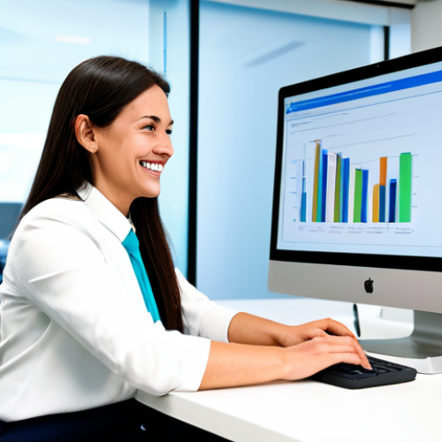 **

"A smiling professional, fully clothed in modest business attire, sitting at a clean desk in a bright, modern transportation office. She is reviewing logistics software on a computer screen. Natural pose, perfect anatomy, well-formed hands, proper finger count. Safe for work, appropriate content, professional, family-friendly."

**