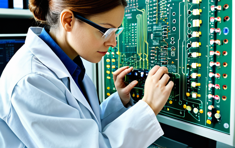 교통직 필기시험 준비 과정 - **Prompt:** "A professional female engineer in a clean, modern laboratory, fully clothed in a lab co...