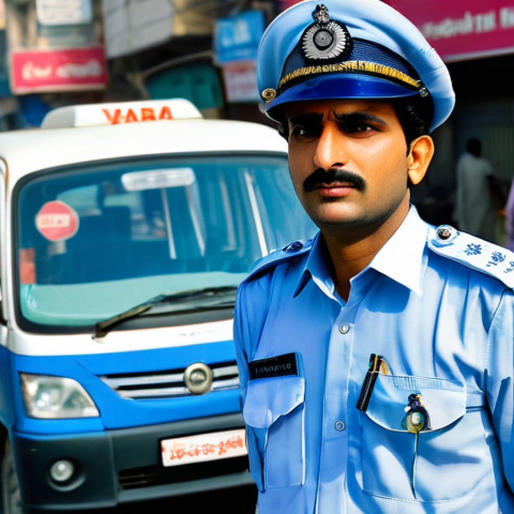 교통직 실무자의 일상 이야기 - **Prompt: Dedicated Pakistani Traffic Warden in Action**
    "A dedicated Pakistani traffic warden, ...