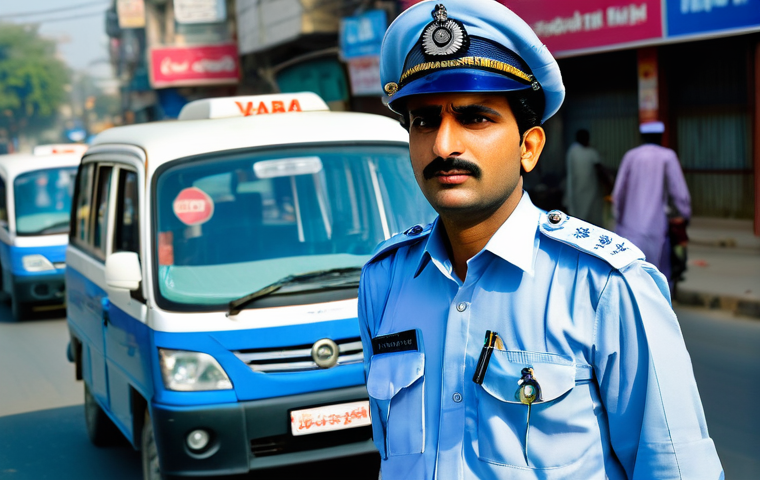교통직 실무자의 일상 이야기 - **Prompt: Dedicated Pakistani Traffic Warden in Action**
"A dedicated Pakistani traffic warden, ...