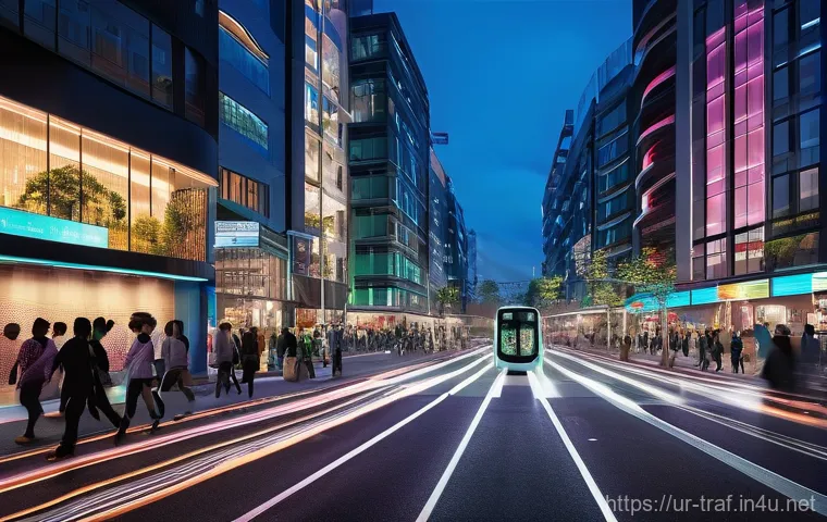 교통관련 직종과 공학적 접근 - **Prompt:** "A vibrant, bustling smart city street at dusk, showcasing advanced traffic management. ...