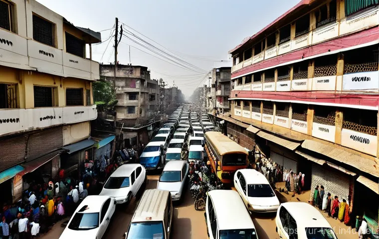 교통업계 이론과 실무 차이 - A wide, bustling urban intersection in a vibrant South Asian city, reminiscent of Karachi or Lahore,... 교통업계 이론과 실무 차이 - A wide, bustling urban intersection in a vibrant South Asian city, reminiscent of Karachi or Lahore,...