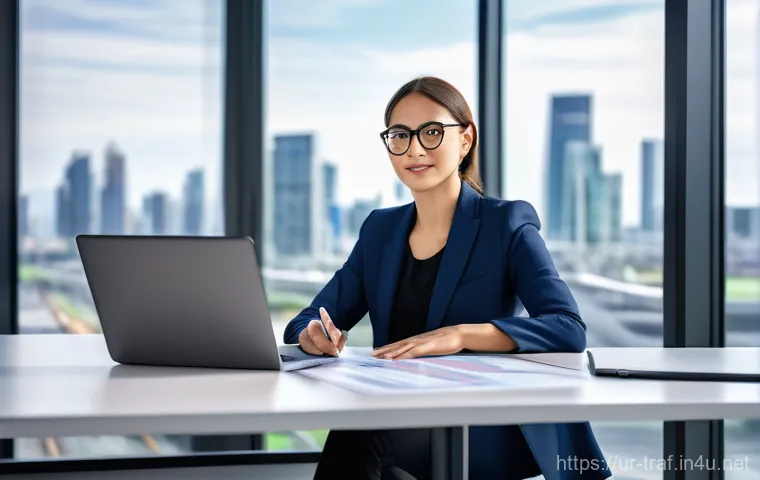 교통 분야 면접 질문 예시 - **Prompt:** A diverse young professional, male or female, seated confidently at a sleek, modern desk...