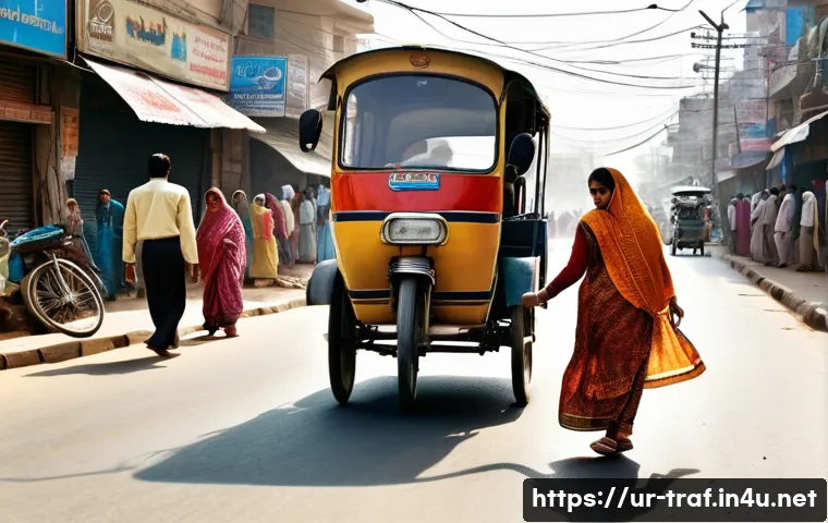 교통직 이론과 실무의 차이점 - **Prompt:** A busy street scene in Karachi, Pakistan during the daytime. Focus on a crosswalk where ...