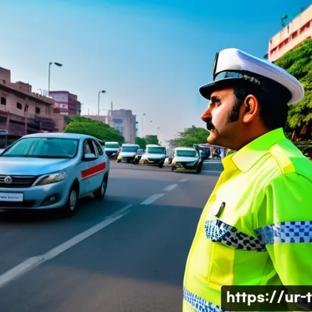 교통직 직무와 시험 필수 항목 - **Prompt:** A dynamic, wide-angle shot of a male traffic warden, dressed in a crisp, clean Pakistani...