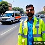 Home 22 교통 관련 자격증 전망과 중요성 - A professional urban traffic control expert standing confidently near a busy city intersection in Ka...