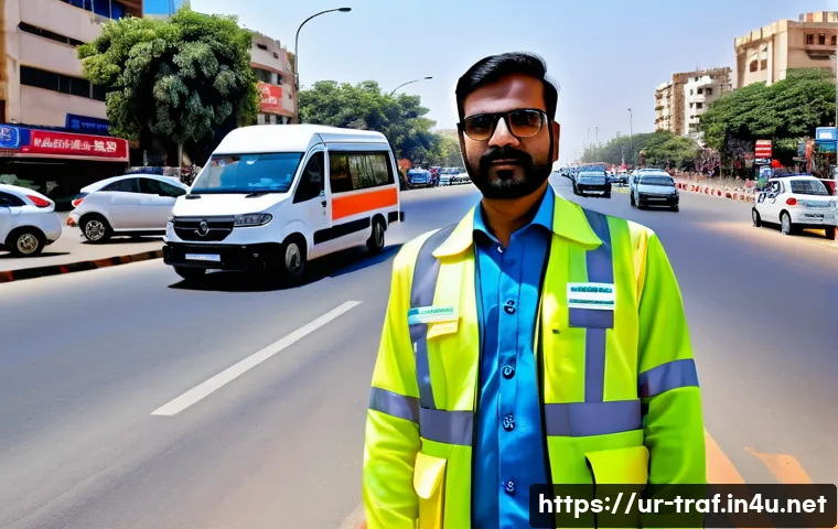 교통 관련 자격증 전망과 중요성 - A professional urban traffic control expert standing confidently near a busy city intersection in Ka...