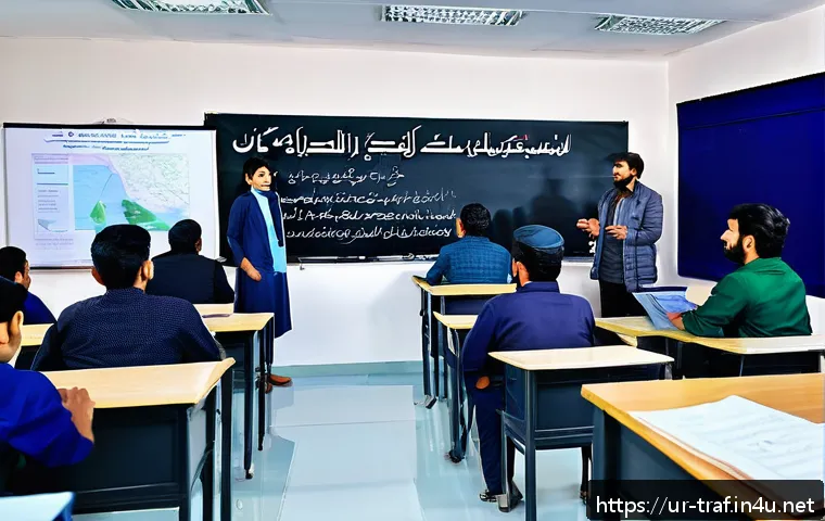 교통관련 분야 자격증 취득 비용 - A modern classroom setting in Pakistan with diverse adult students attentively participating in a tr...