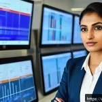 Home 23 교통관련 분야의 여성 전문가 도전 - A confident South Asian woman traffic manager in professional attire, standing inside a modern traff...