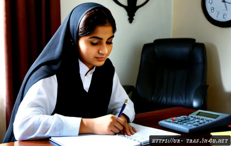 Home 17 교통직 필기시험 고득점 사례 분석 - Photorealistic study-success scene in a bright Pakistani home office, focused young Urdu-speaking ci...